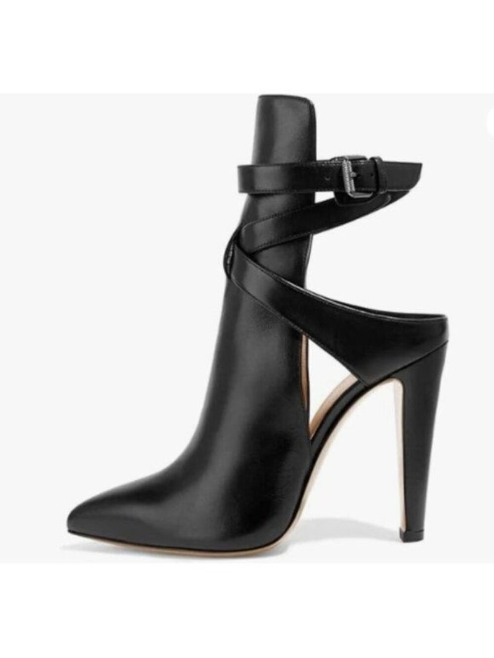 FSJ Women Pointed Toe Chunky High Heel Pump Ankle Slingback Sandal Shoes Black